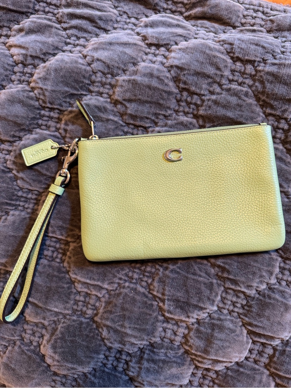 Coach Green Leather Wristlet Clutch with C Logo